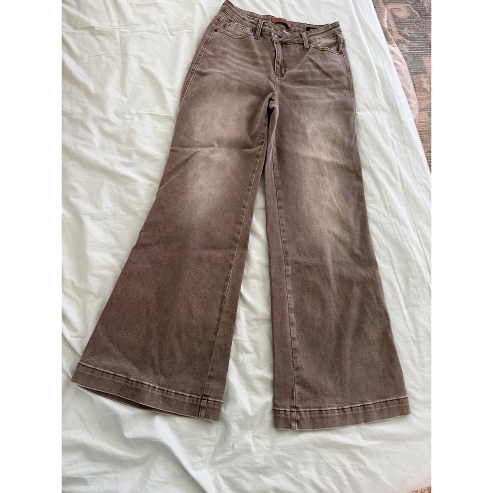 Judy Blue Retro Wide Leg Jeans High Rise Stretch‎ Taupe Garment Dye 9/29 - Picture 2 of 8